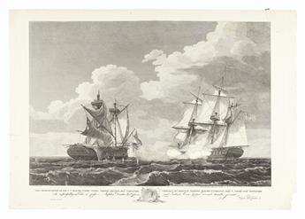 (WAR OF 1812.) Pair of naval prints after paintings by Thomas Birch.